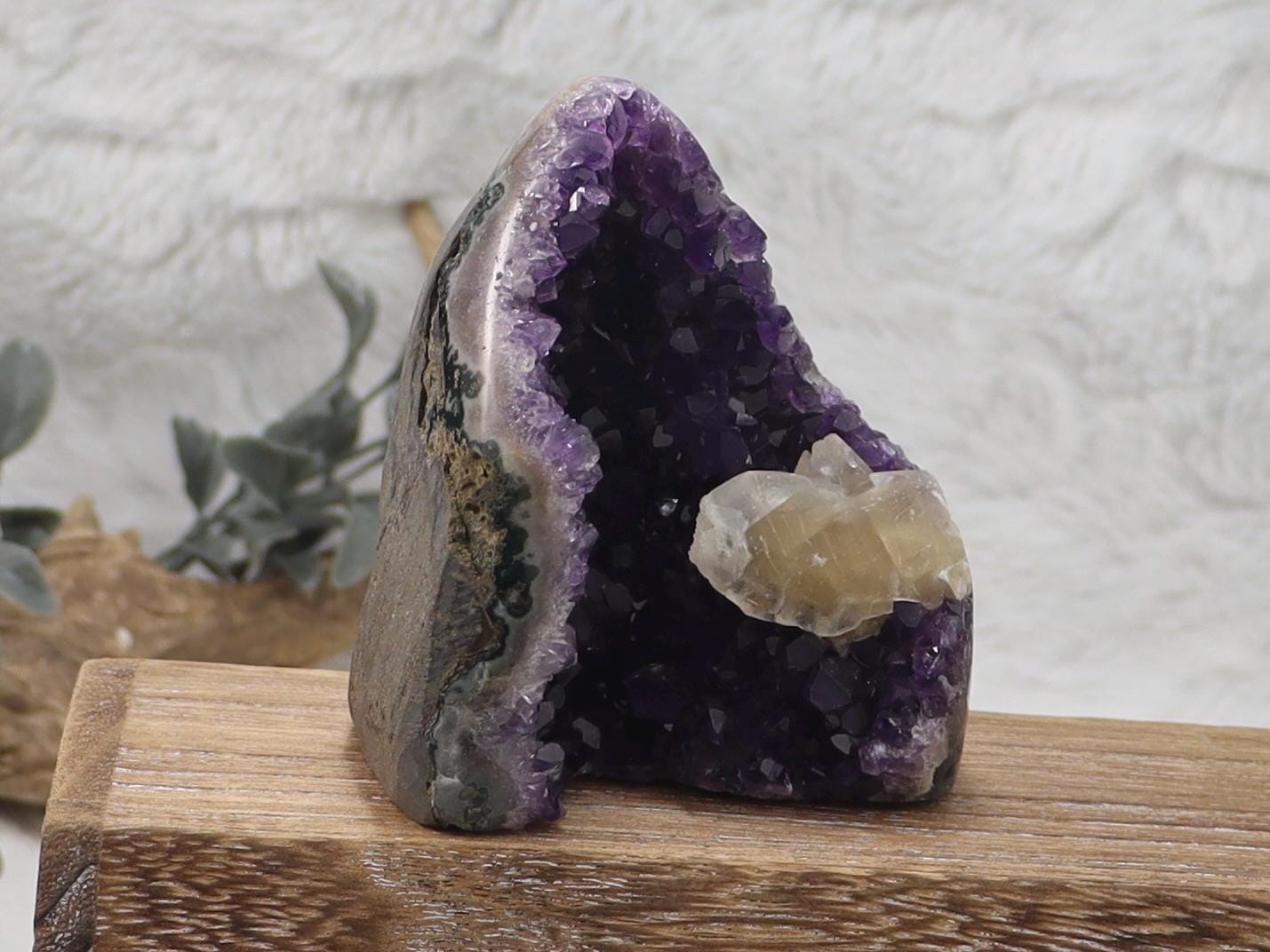 Dark Purple Amethyst Cut Base Crystal Cluster with Calcite from Brazil