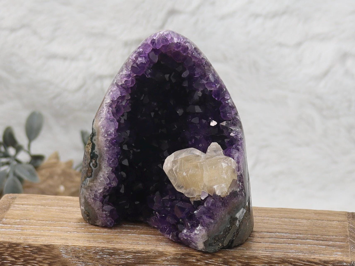 Dark Purple Amethyst Cut Base Crystal Cluster with Calcite from Brazil