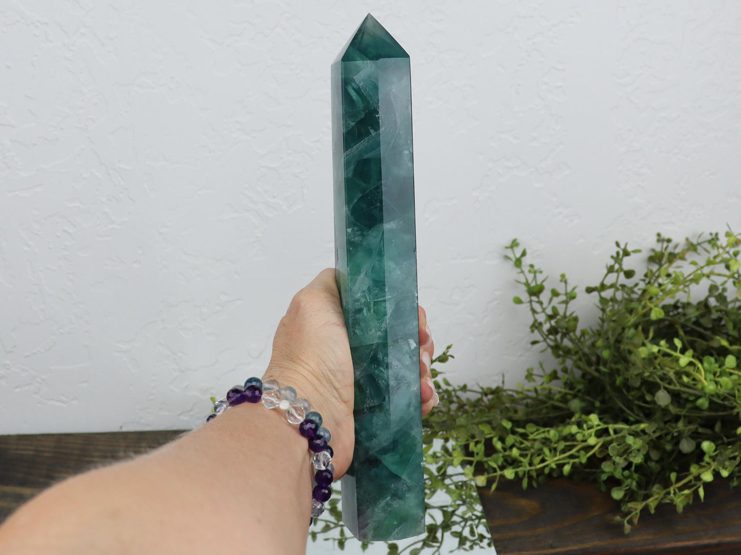 Large Green and Purple Fluorite Tower - Fluorite Crystal Point