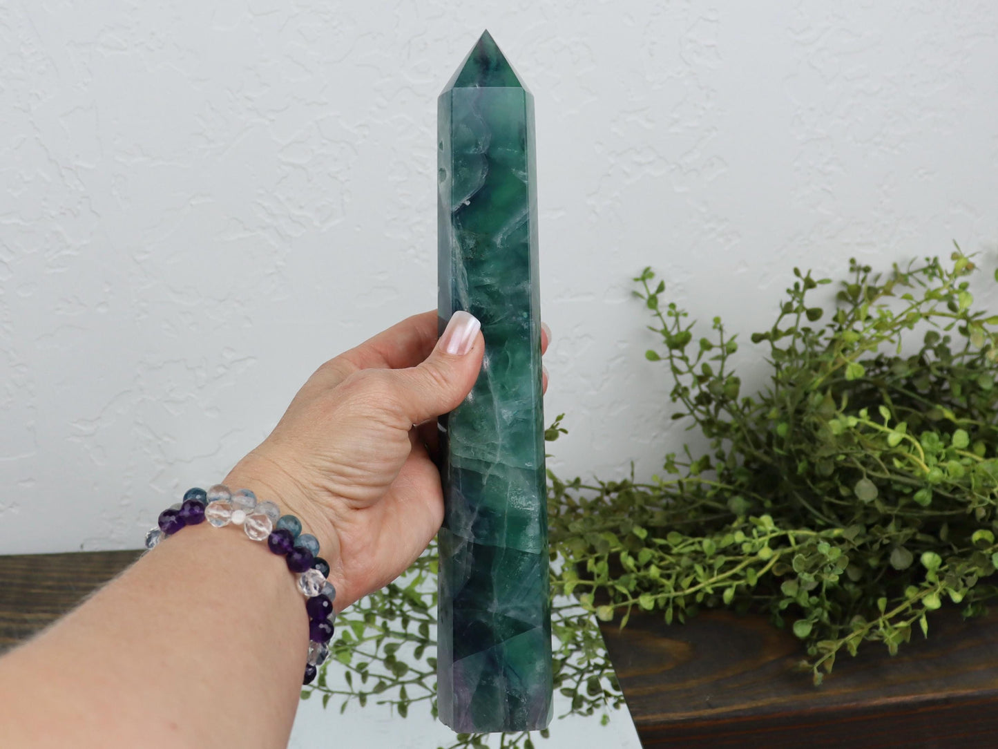 Large Green and Purple Fluorite Tower - Fluorite Crystal Point