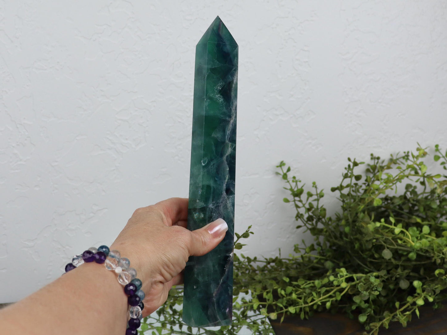 Large Green and Purple Fluorite Tower - Fluorite Crystal Point