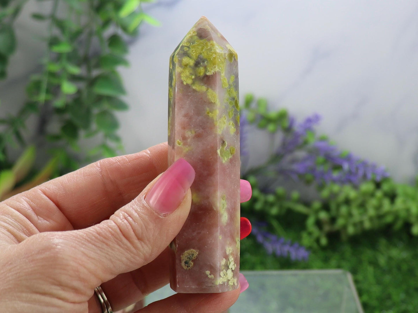 Natural Peach Blossom Tourmaline Stone Tower, Home Decor Energy Crystal Healing Gemstone