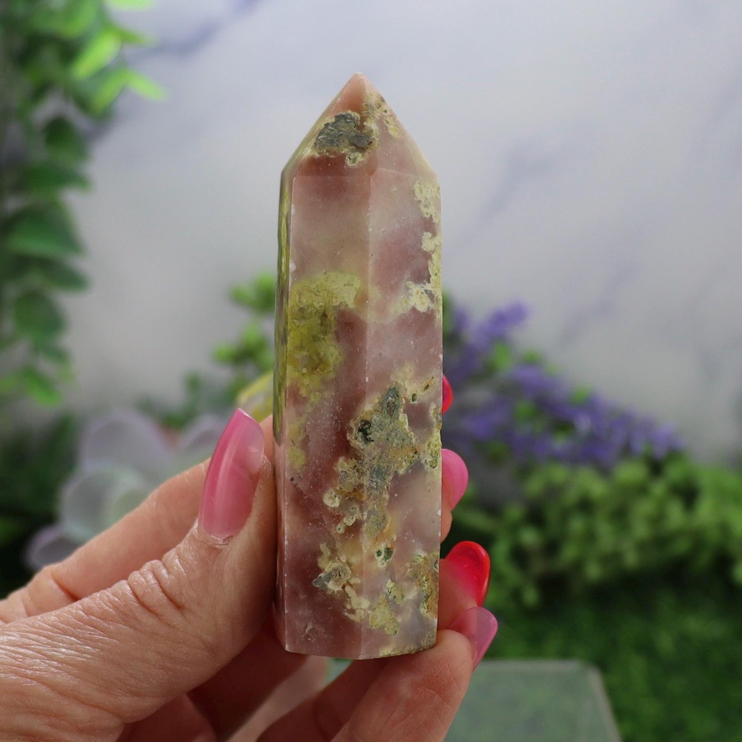 Natural Peach Blossom Tourmaline Stone Tower, Home Decor Energy Crystal Healing Gemstone