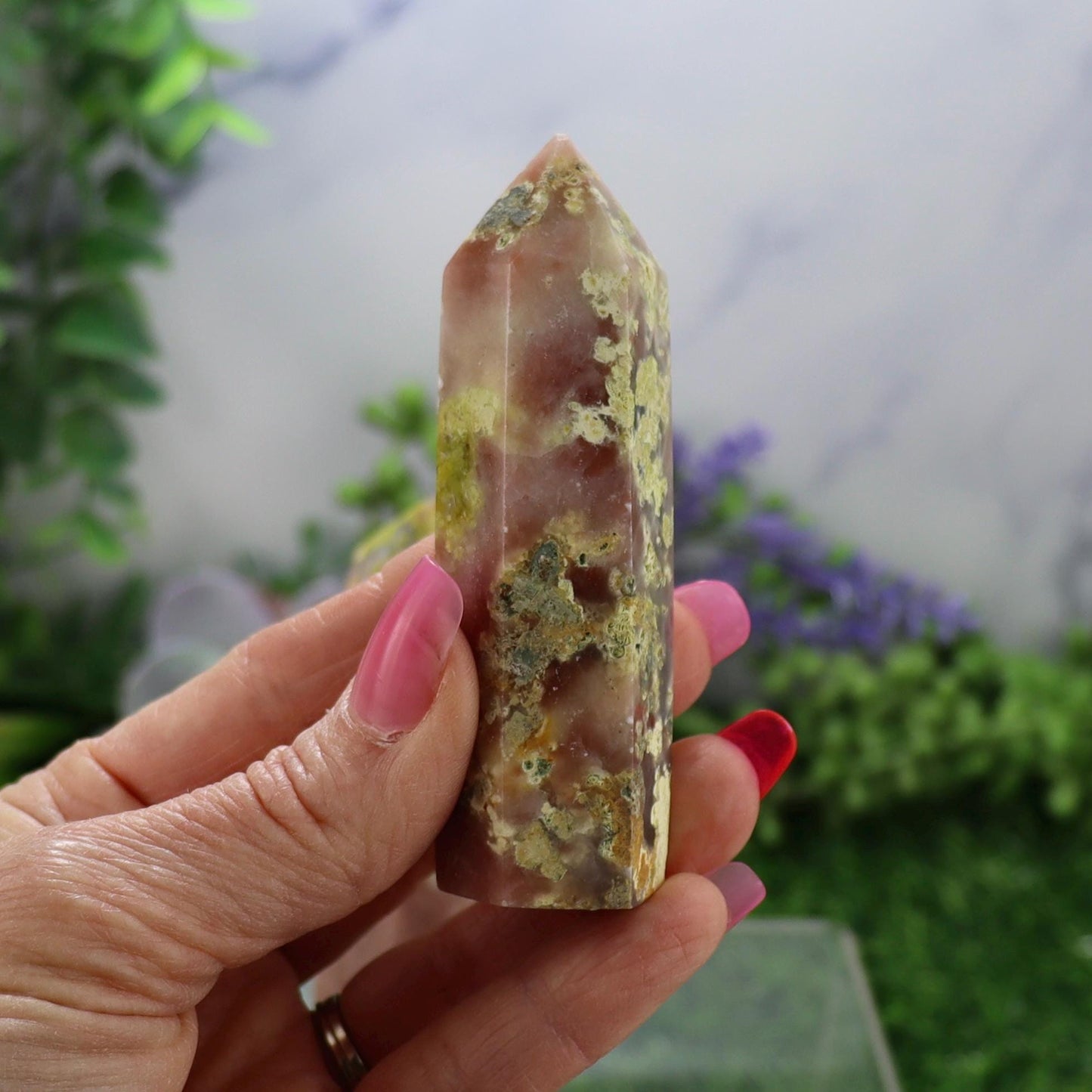 Natural Peach Blossom Tourmaline Stone Tower, Home Decor Energy Crystal Healing Gemstone