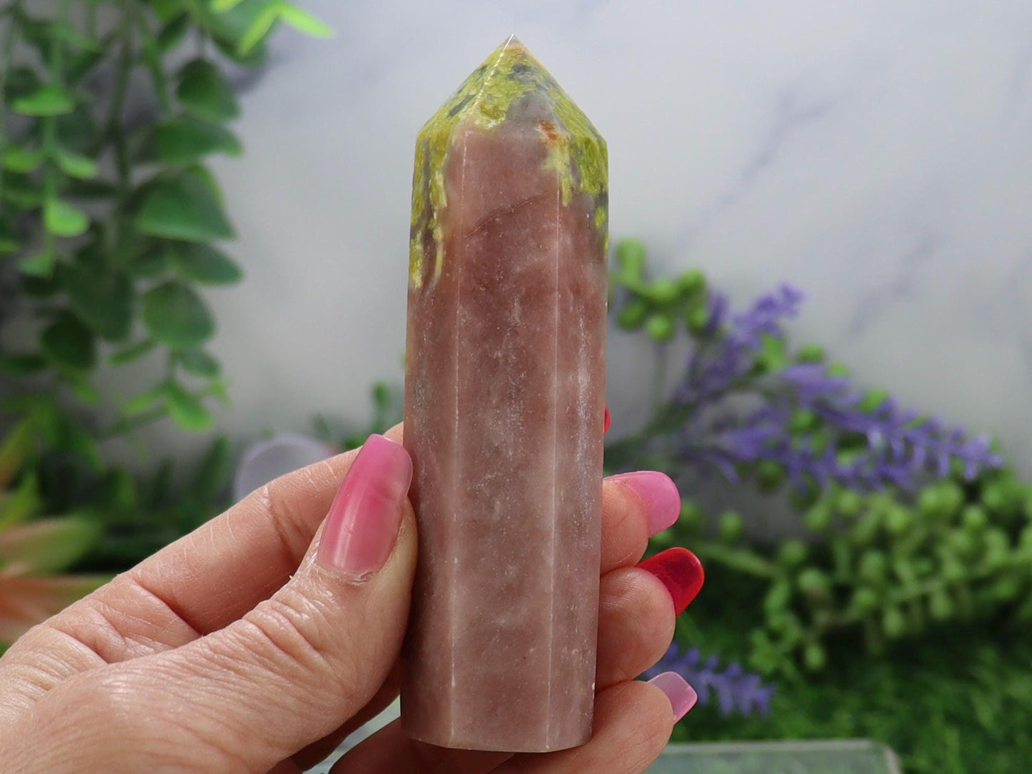 Natural Peach Blossom Tourmaline Stone Tower, Home Decor Energy Crystal Healing Gemstone