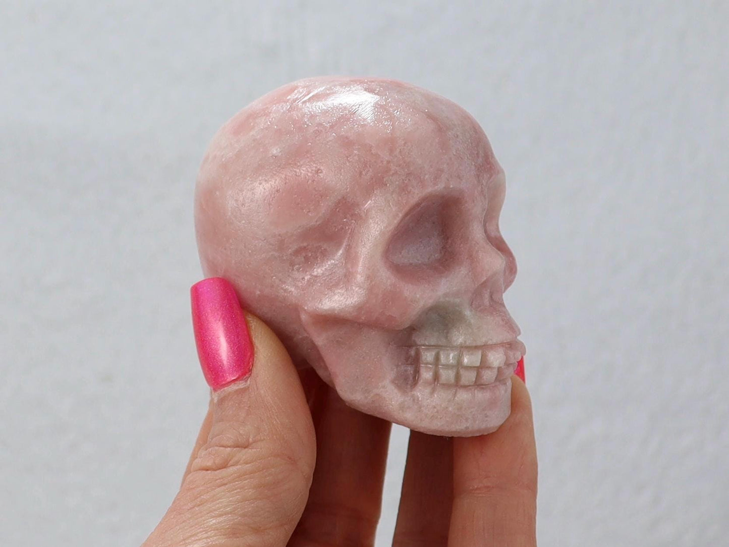 Pink Opal Skull Carving - Pink Skull Decor - Natural Stone Decor