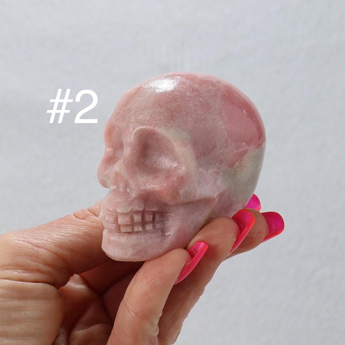 Pink Opal Skull Carving - Pink Skull Decor - Natural Stone Decor
