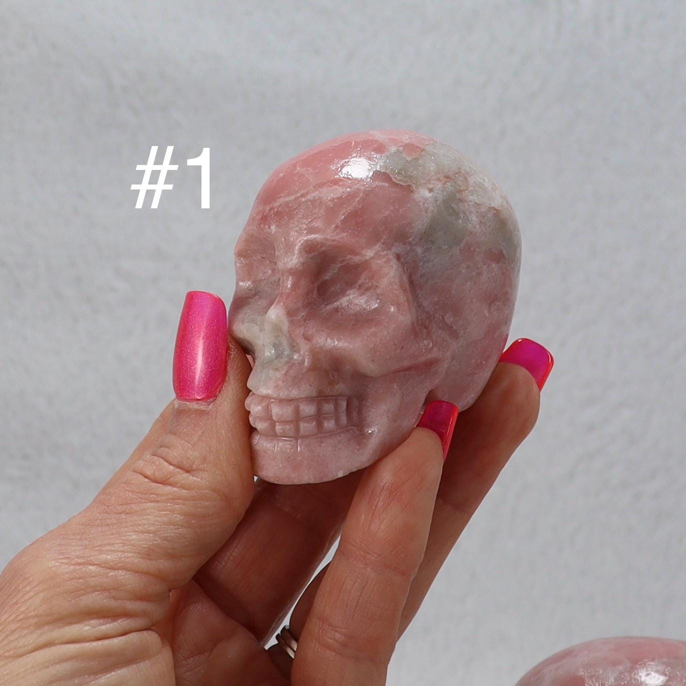 Pink Opal Skull Carving - Pink Skull Decor - Natural Stone Decor