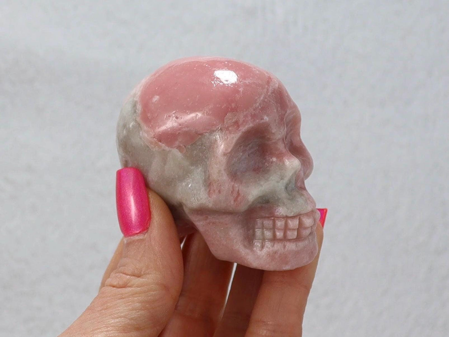 Pink Opal Skull Carving - Pink Skull Decor - Natural Stone Decor