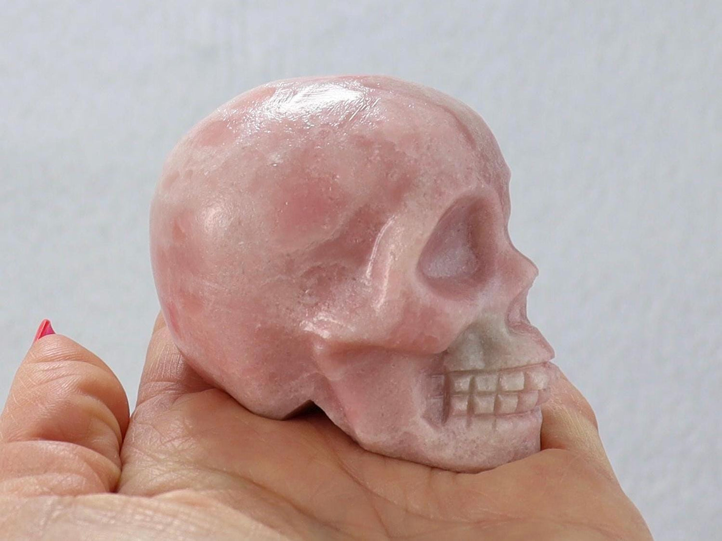 Pink Opal Skull Carving - Pink Skull Decor - Natural Stone Decor