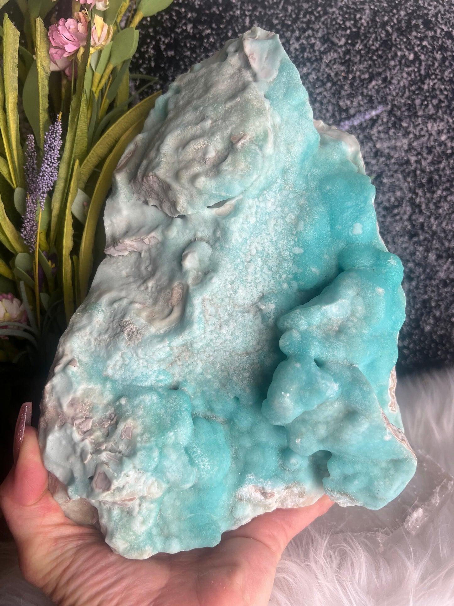 Large Blue Aragonite Specimen, Natural Blue Aragonite