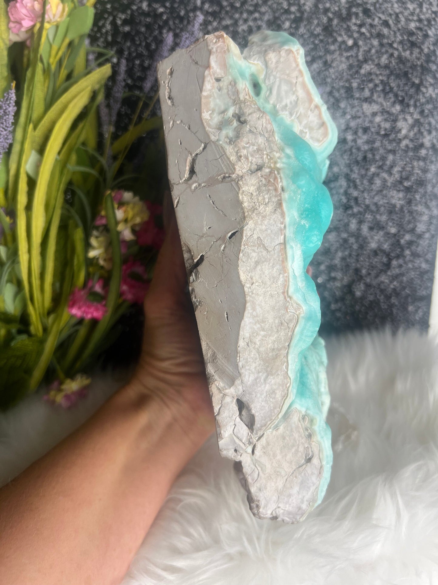 Large Blue Aragonite Specimen, Natural Blue Aragonite