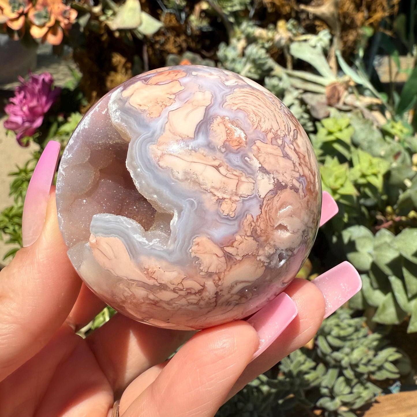 Druzy Cotton Candy Agate Sphere, Pink Agate Crystal Spheres
