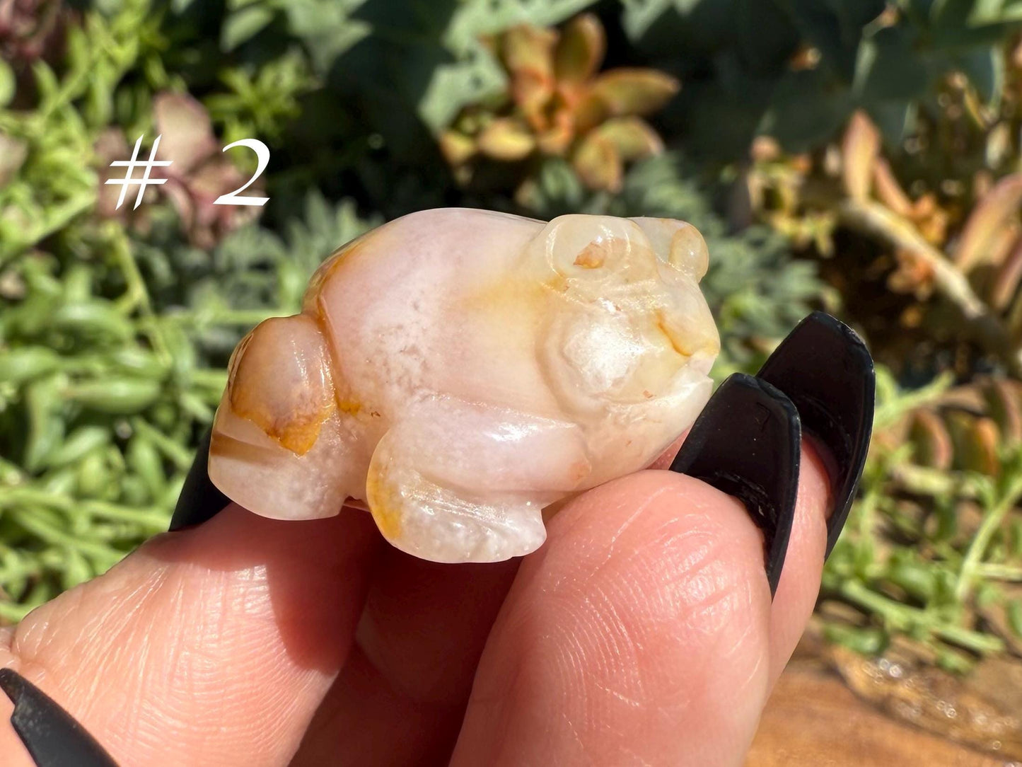 Mini Flower Agate Frog Carving