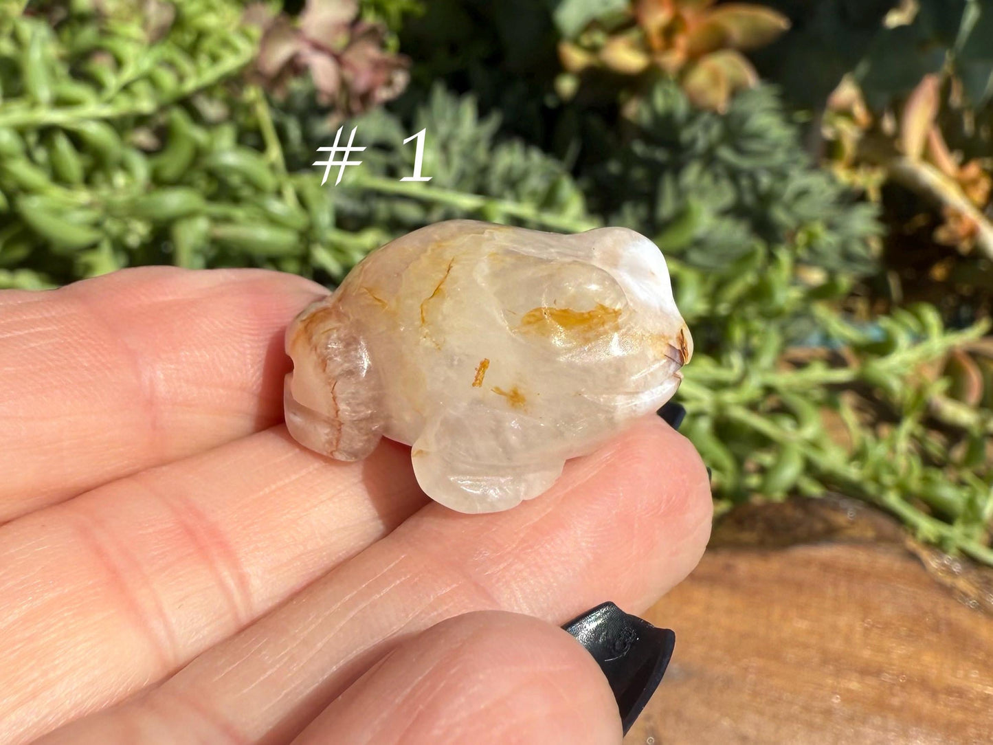 Mini Flower Agate Frog Carving