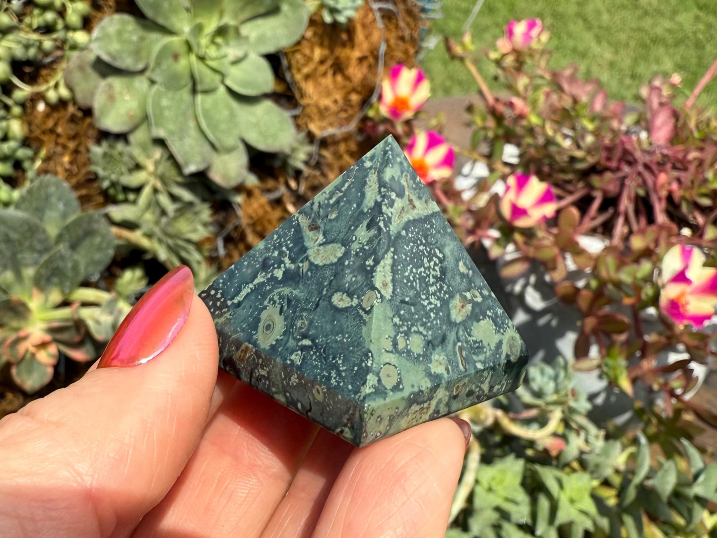 Crystal Pyramid: Rose Quartz, Kambaba Jasper, Amazonite