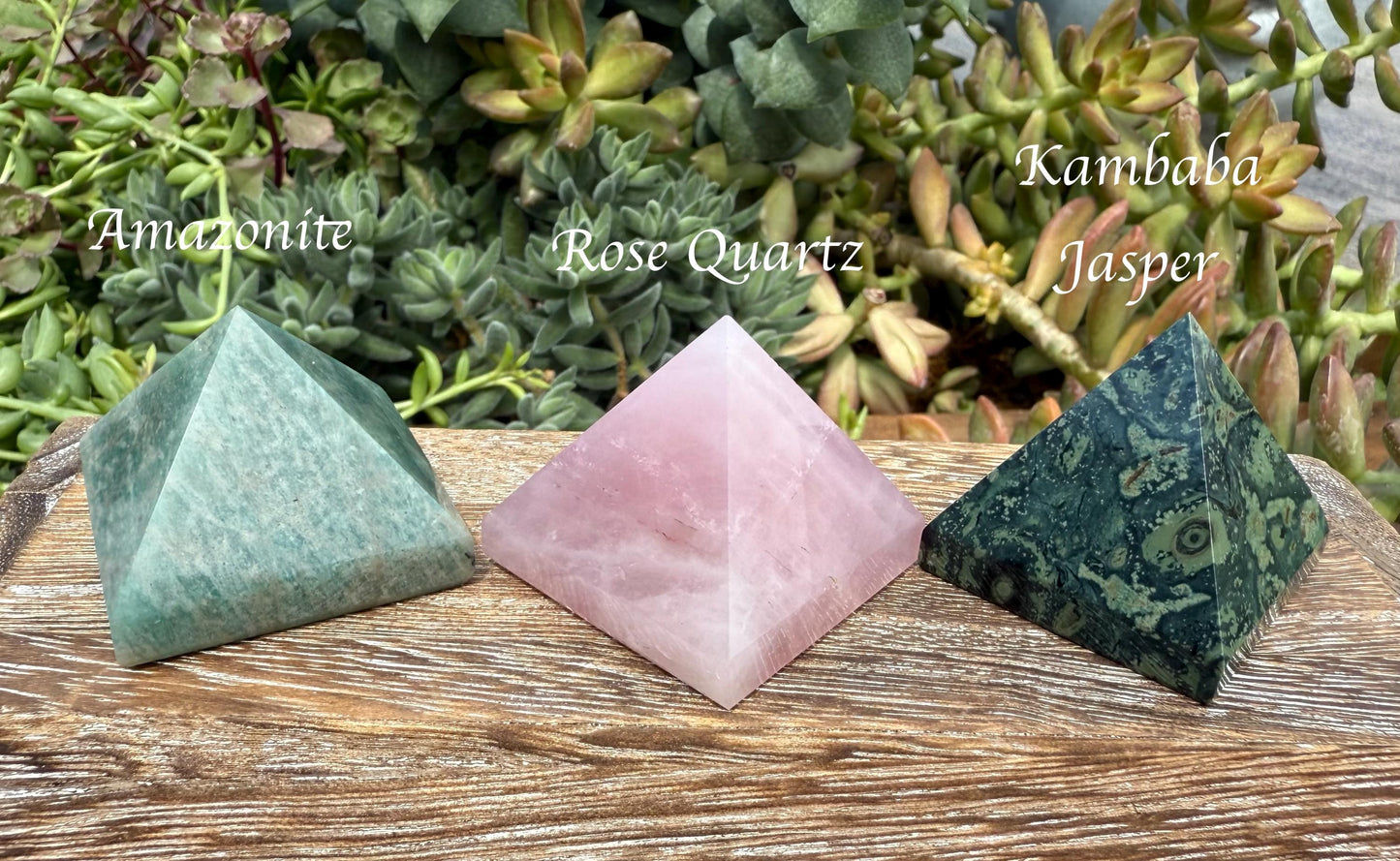 Crystal Pyramid: Rose Quartz, Kambaba Jasper, Amazonite