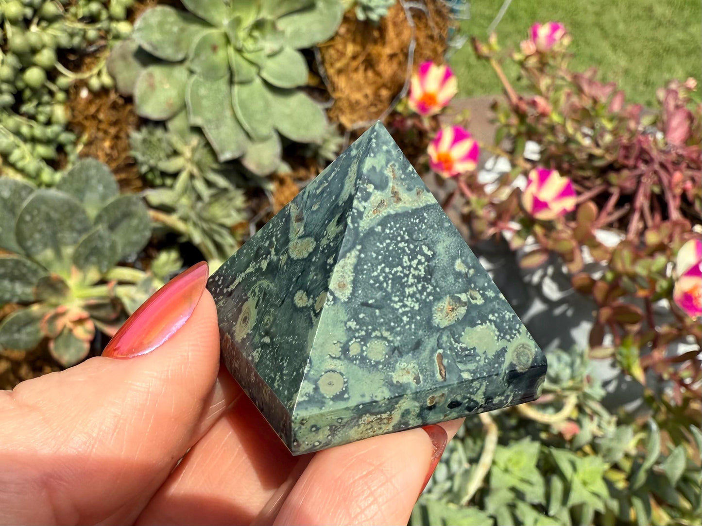 Crystal Pyramid: Rose Quartz, Kambaba Jasper, Amazonite