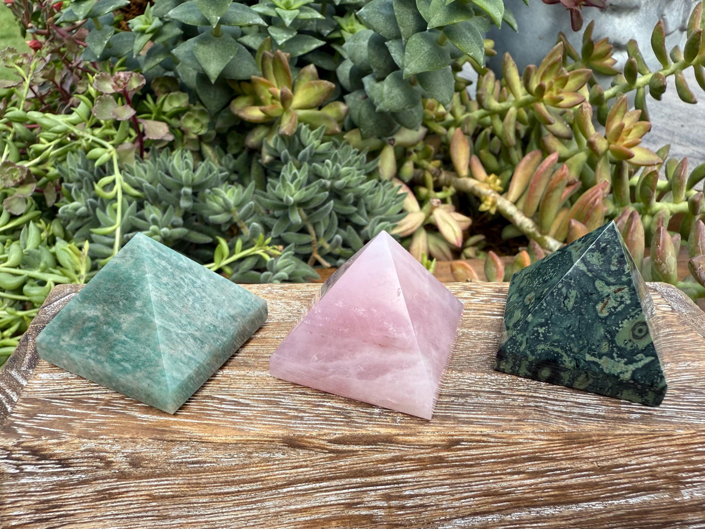 Crystal Pyramid: Rose Quartz, Kambaba Jasper, Amazonite
