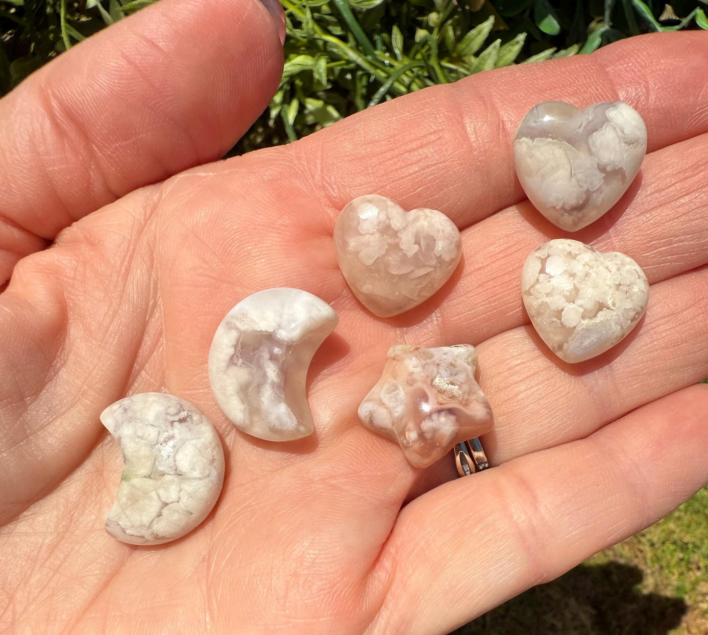 Mini Flower Agate Stars, Moons, & Hearts