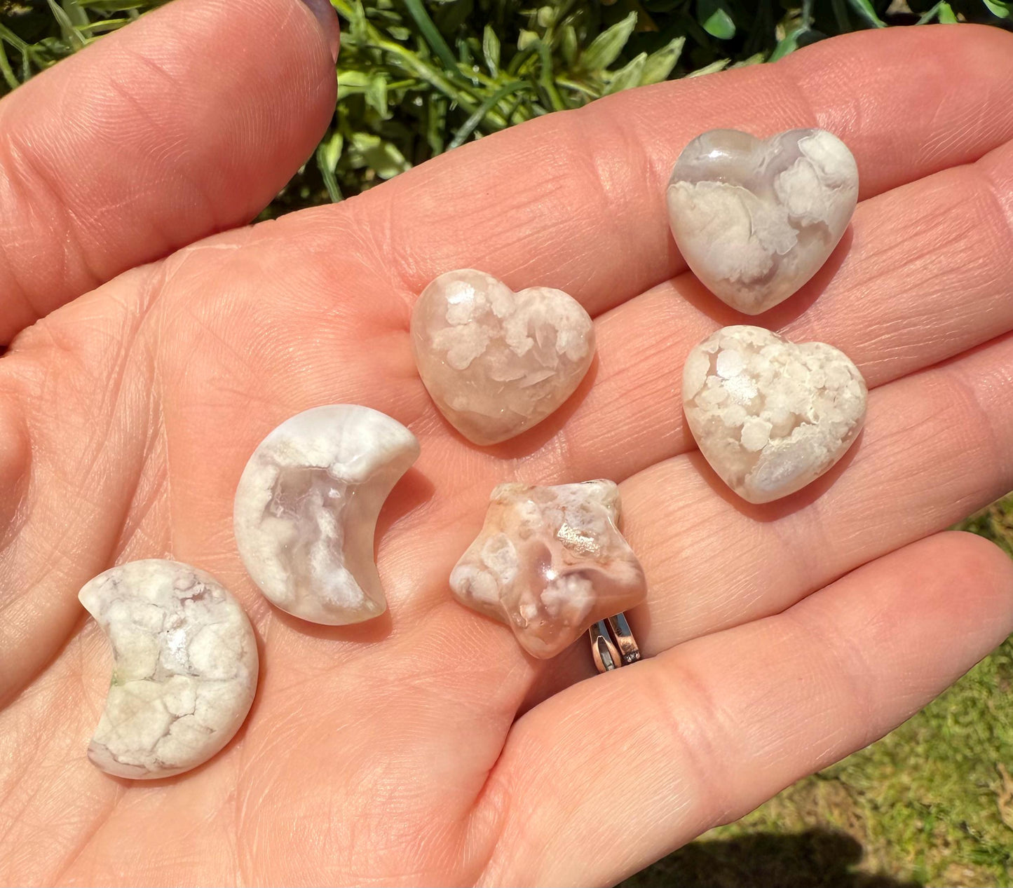 Mini Flower Agate Stars, Moons, & Hearts