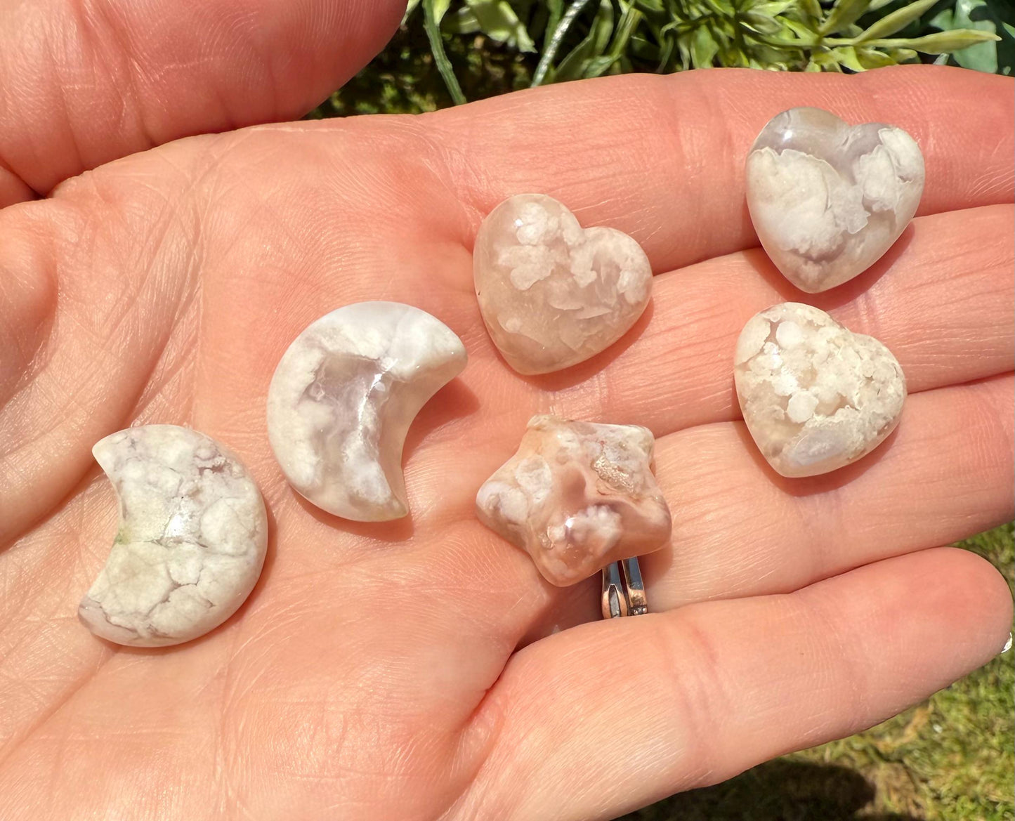 Mini Flower Agate Stars, Moons, & Hearts