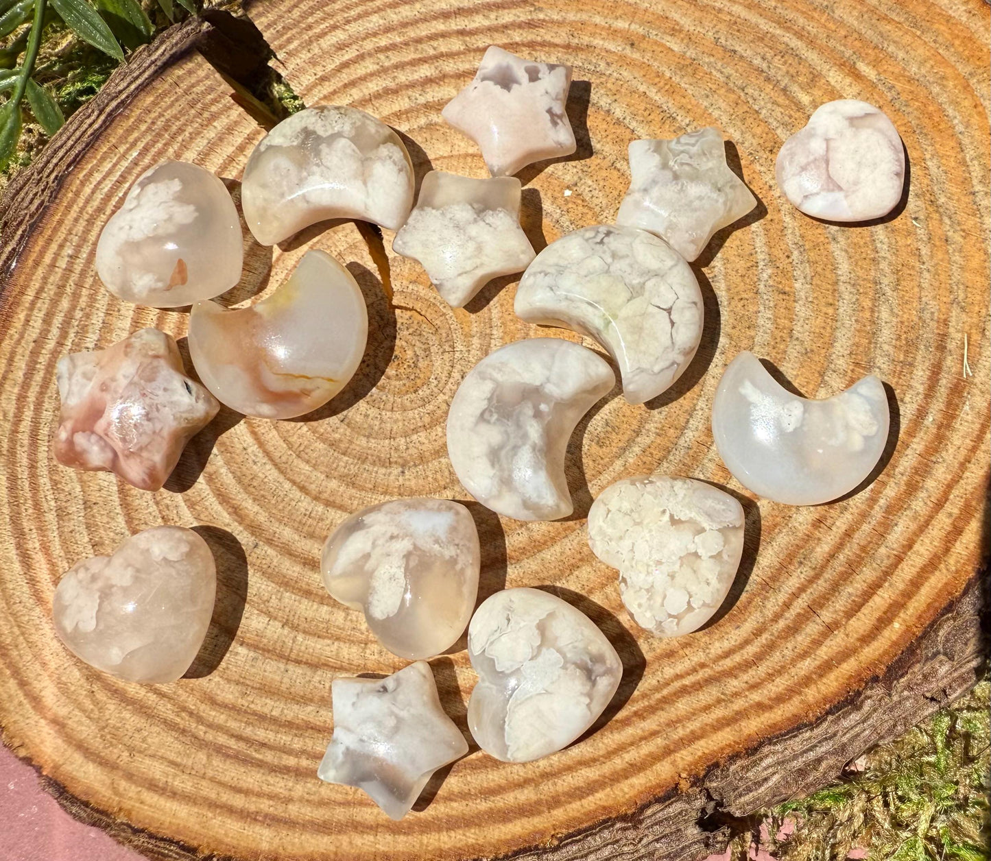 Mini Flower Agate Stars, Moons, & Hearts