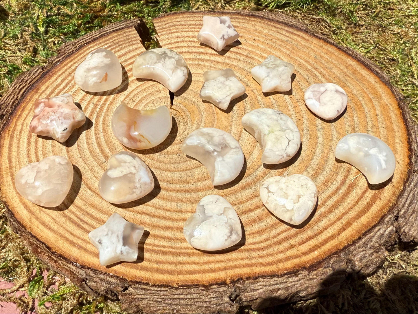 Mini Flower Agate Stars, Moons, & Hearts
