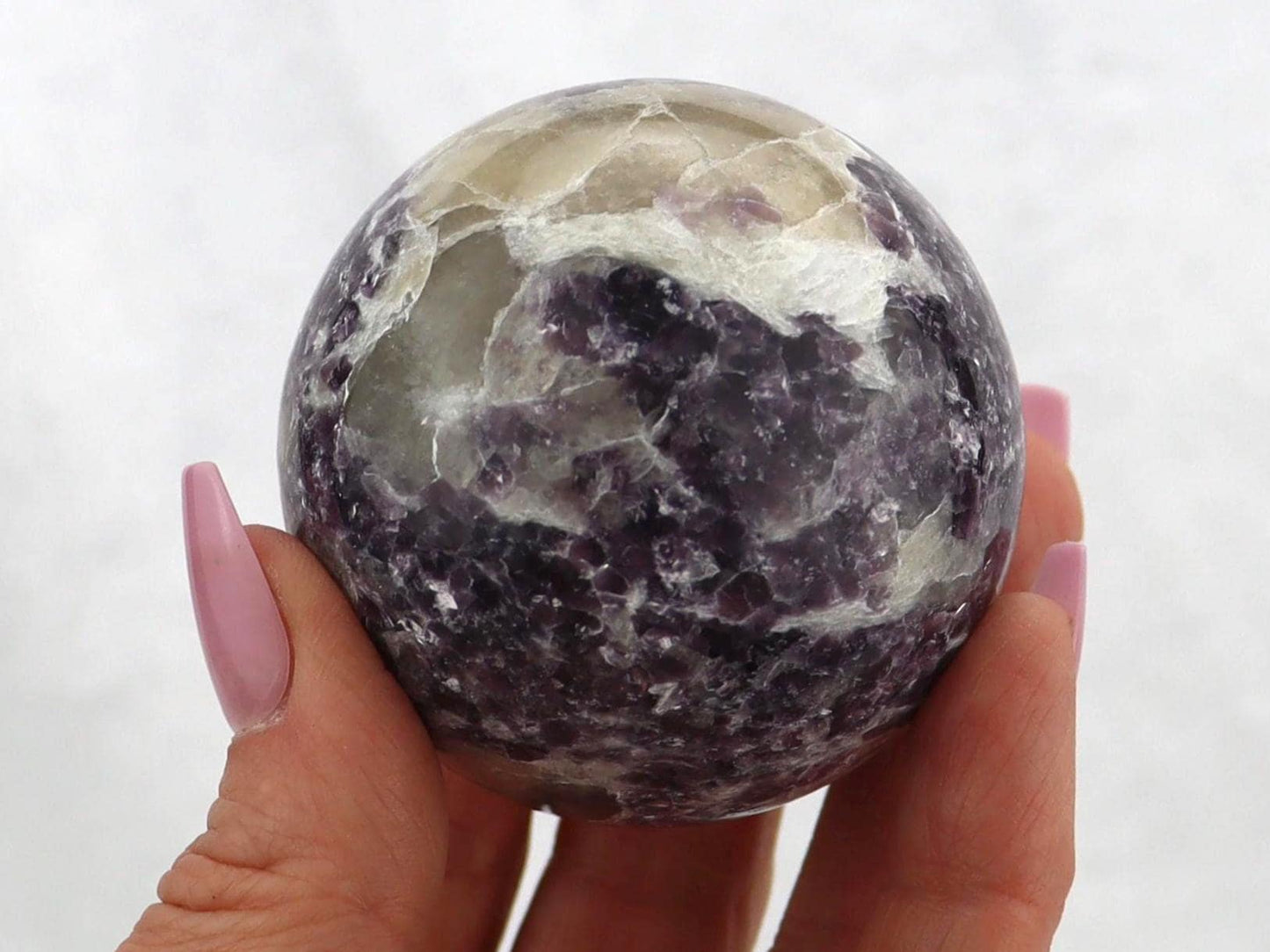 Lepidolite with Smoky Quartz Sphere - Purple Mica Crystal