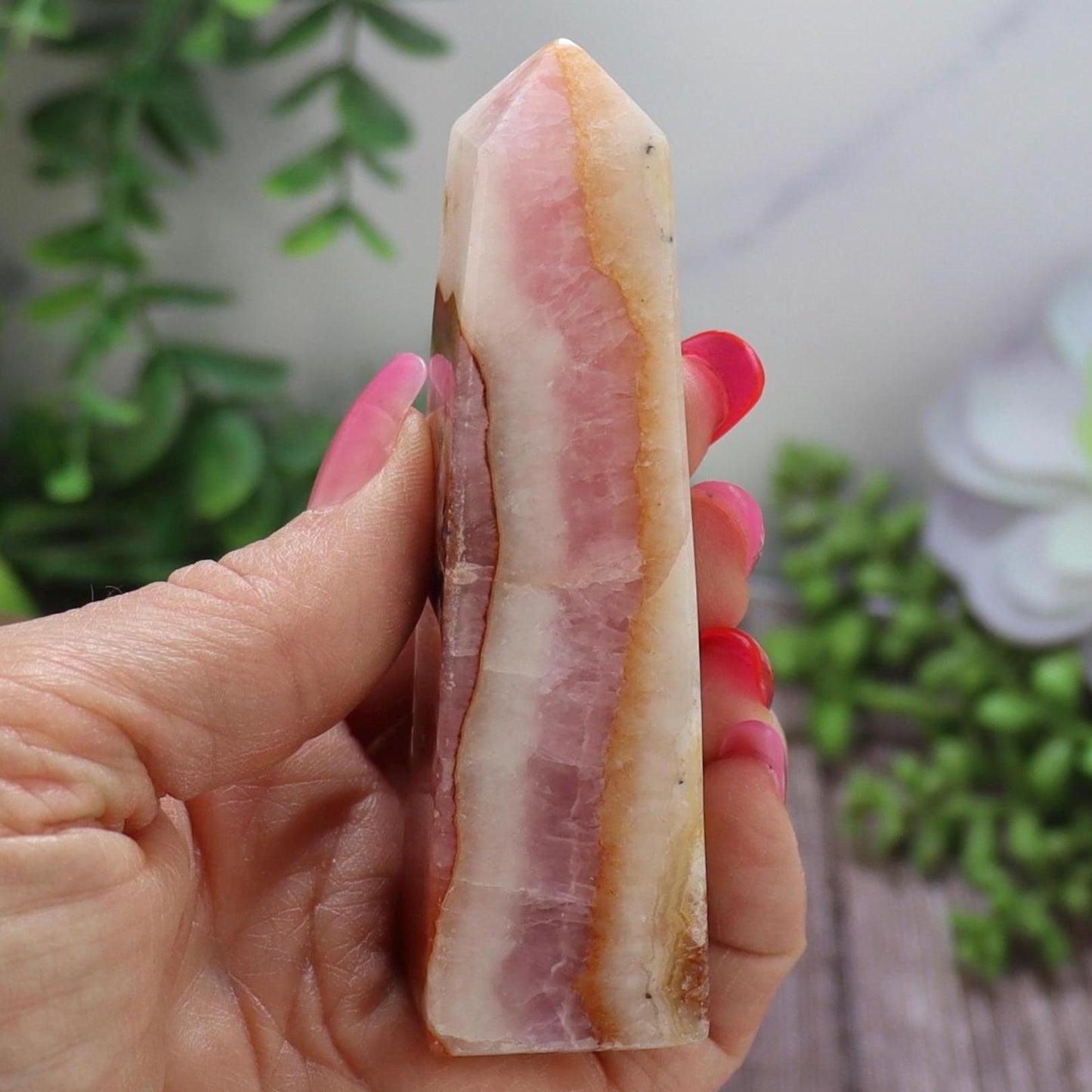 Pink Aragonite Tower: Rare Crystal Point, Pakistan