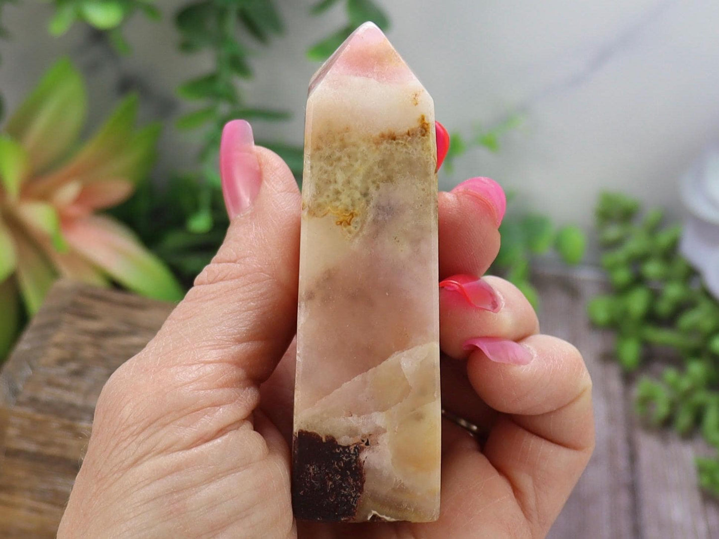 Pink Aragonite Tower: Rare Crystal Point, Pakistan