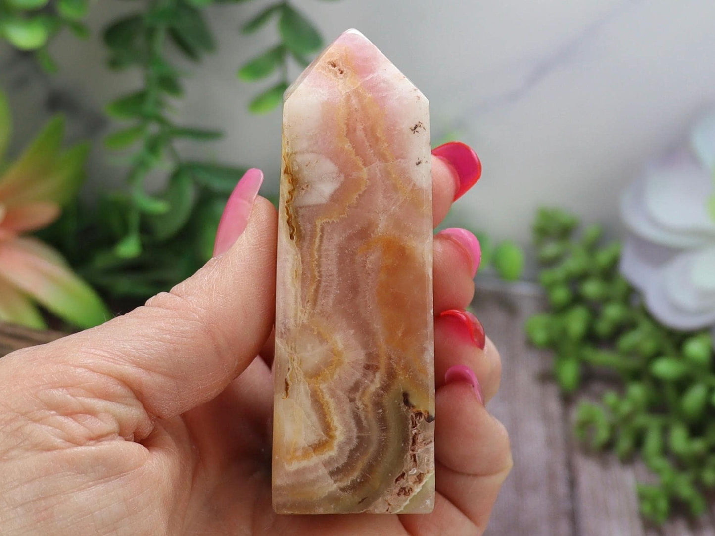 Pink Aragonite Tower: Rare Crystal Point, Pakistan
