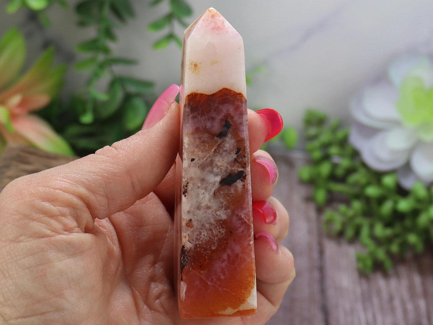 Pink Aragonite Tower: Rare Crystal Point, Pakistan