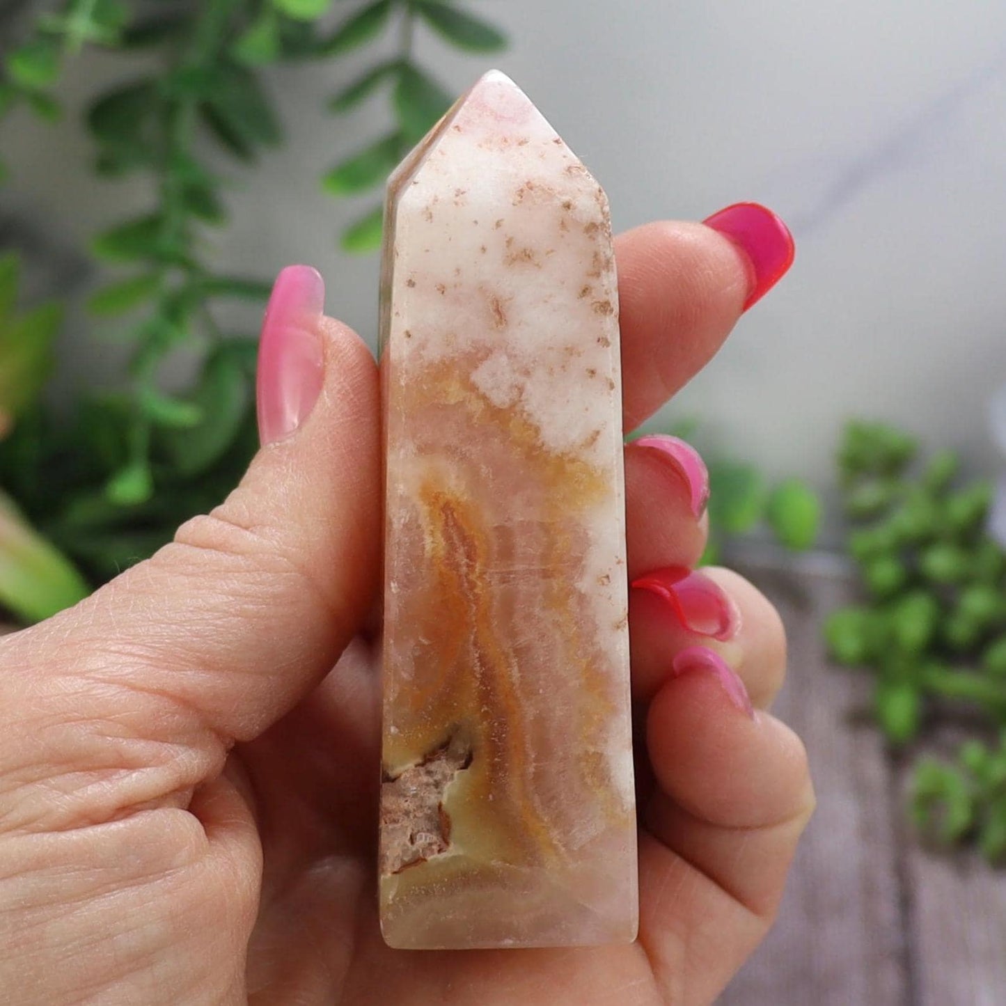 Pink Aragonite Tower: Rare Crystal Point, Pakistan