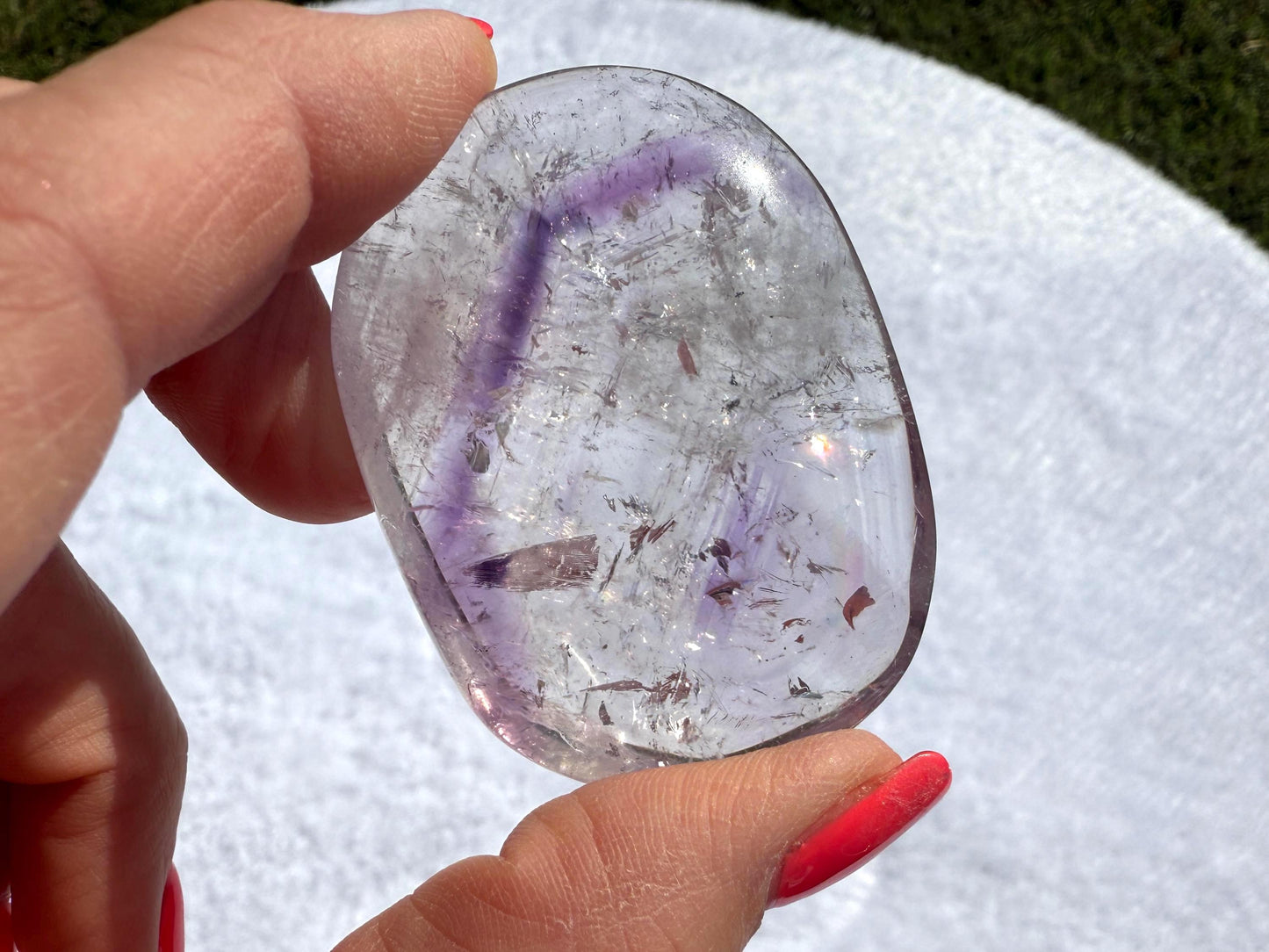 Phantom Amethyst Palm Stone with Display Stand