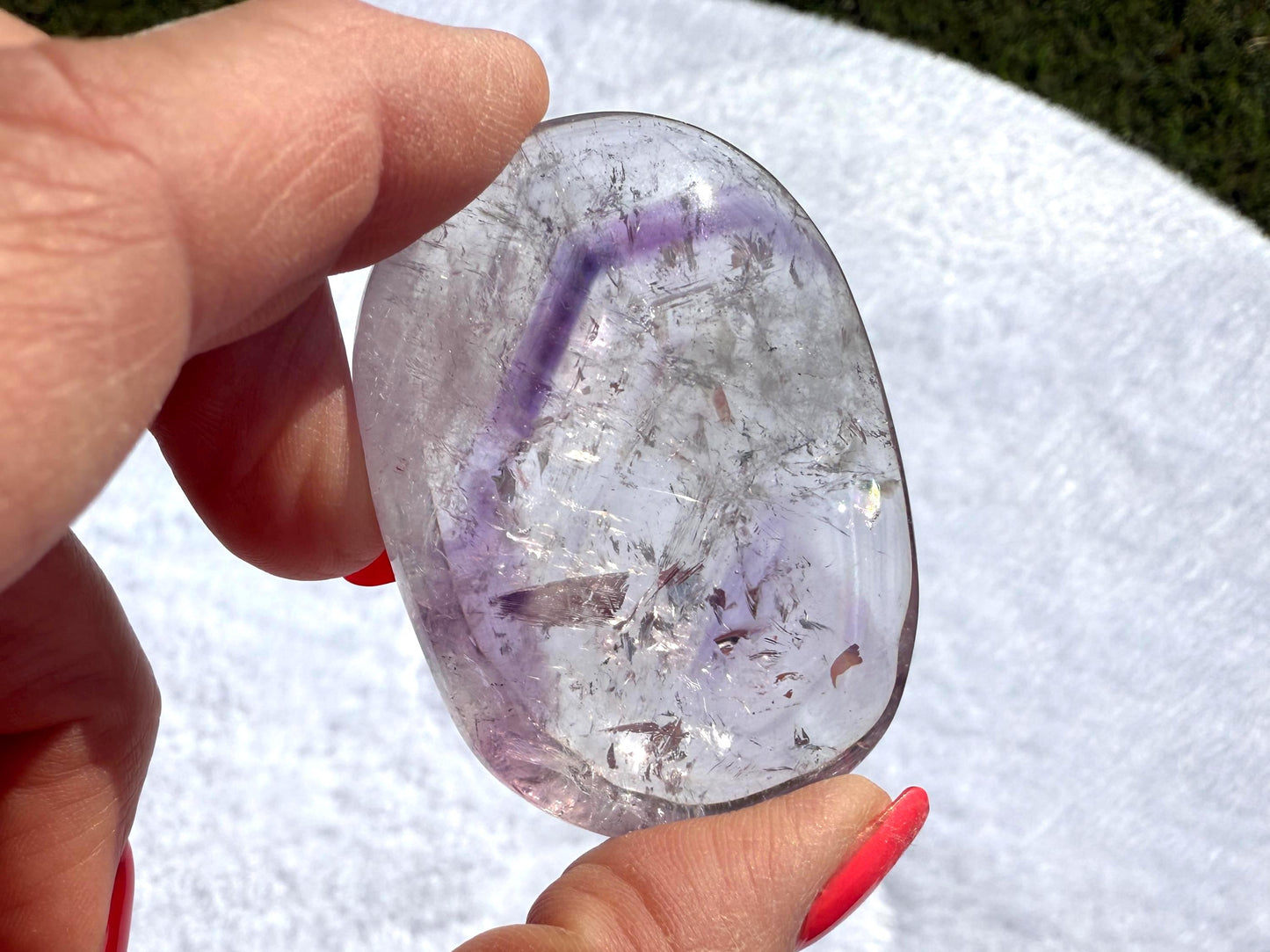 Phantom Amethyst Palm Stone with Display Stand