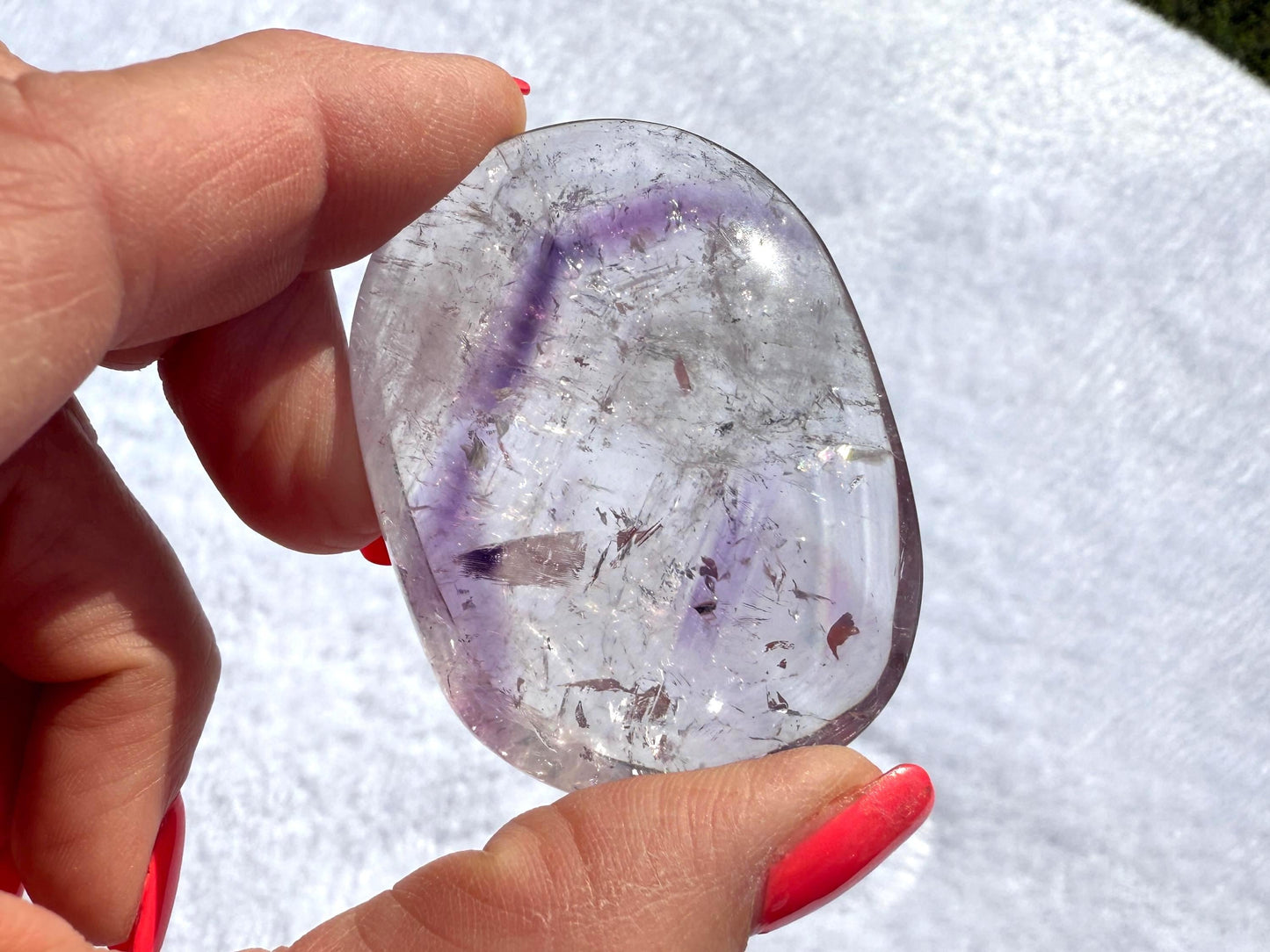 Phantom Amethyst Palm Stone with Display Stand