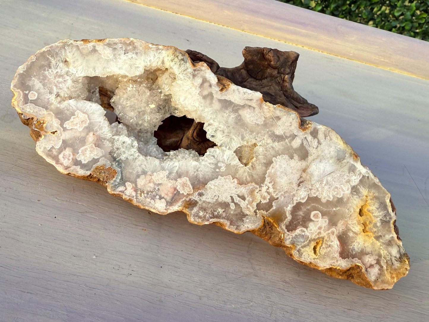 Druzy Pink Flower Agate Slice