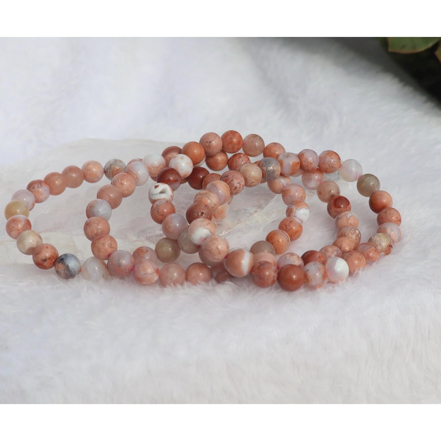 Cotton Candy Agate Crystal Beaded Stretch Bracelets