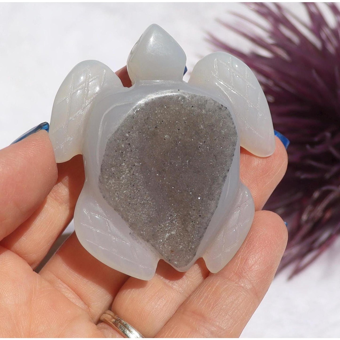 Druzy Agate Sea Turtle Carving - Ocean Decor