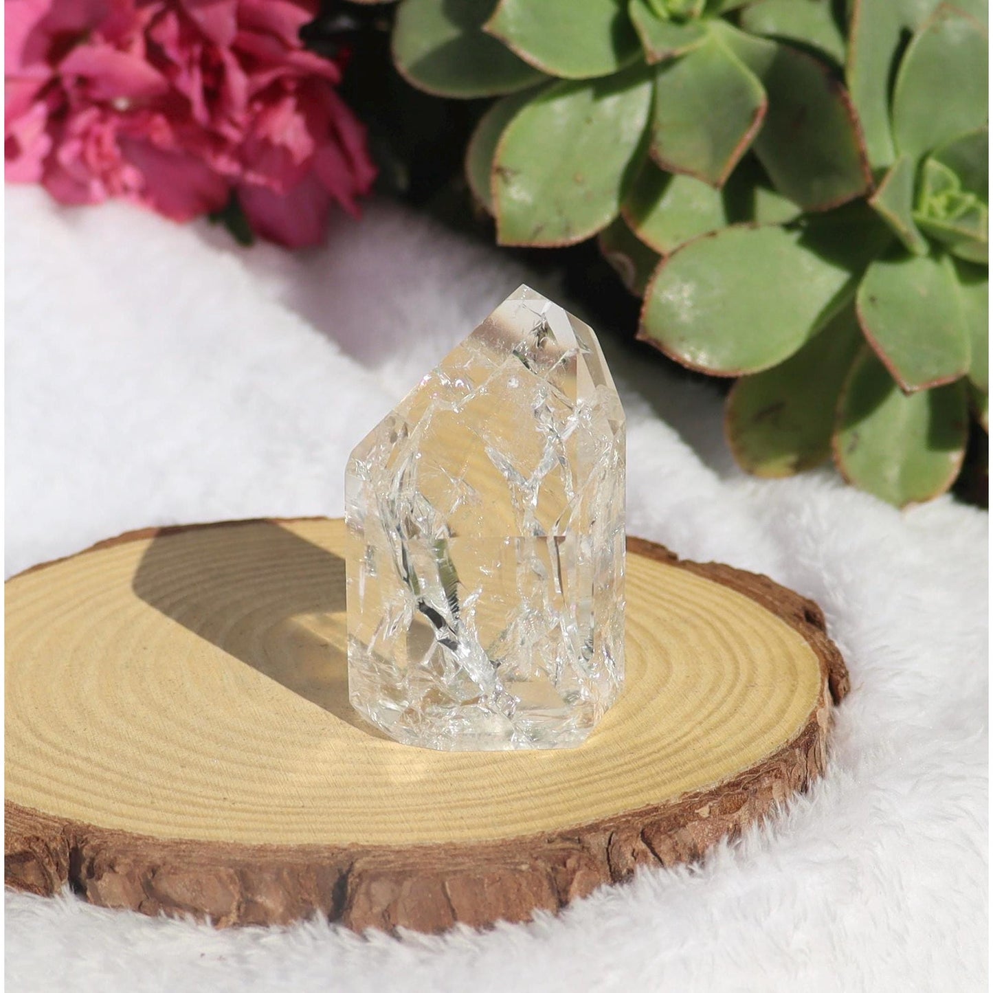 Crackle Quartz Point with Rainbows from Brazil