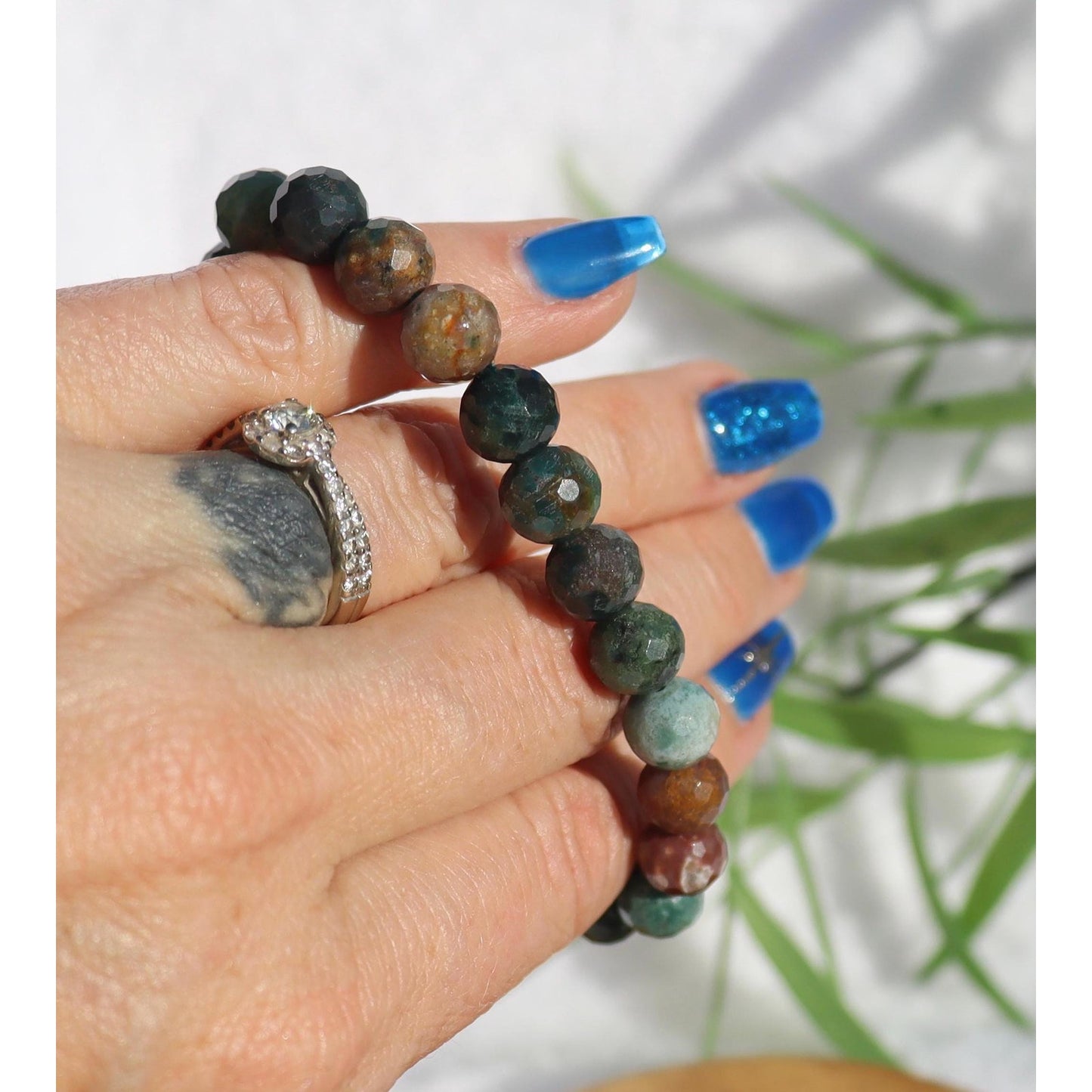 Faceted Ocean Jasper Beaded Stretch Bracelet