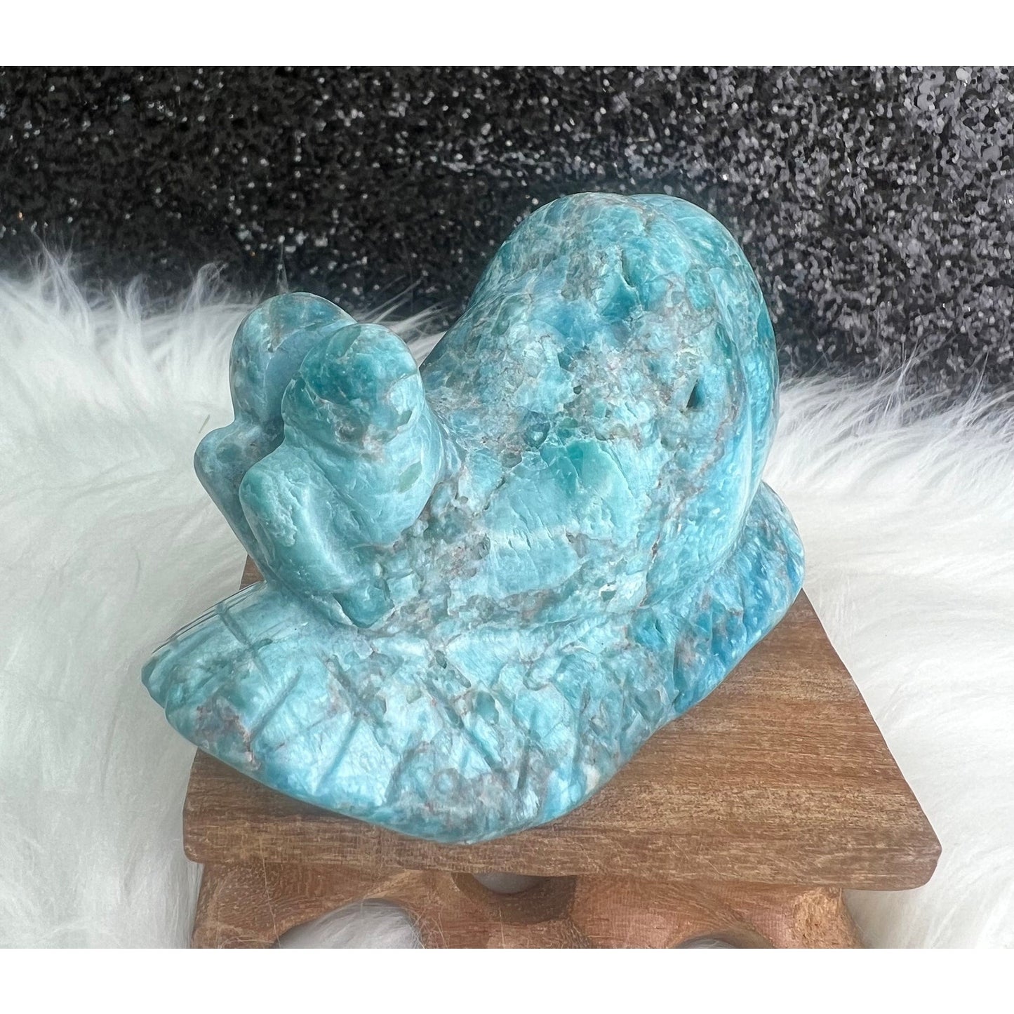 Blue Apatite Crystal Snail Carving