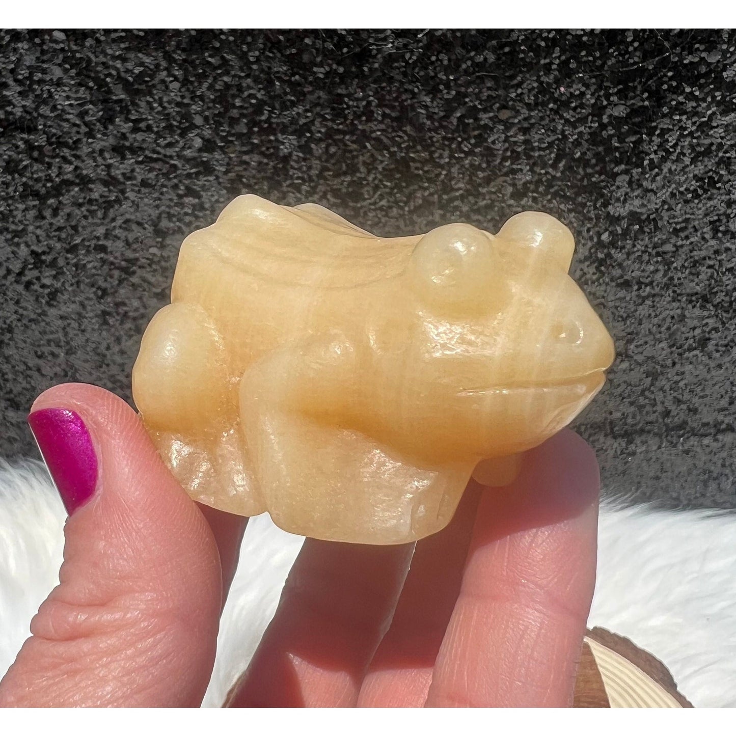 Orange Calcite Crystal Frog Carving