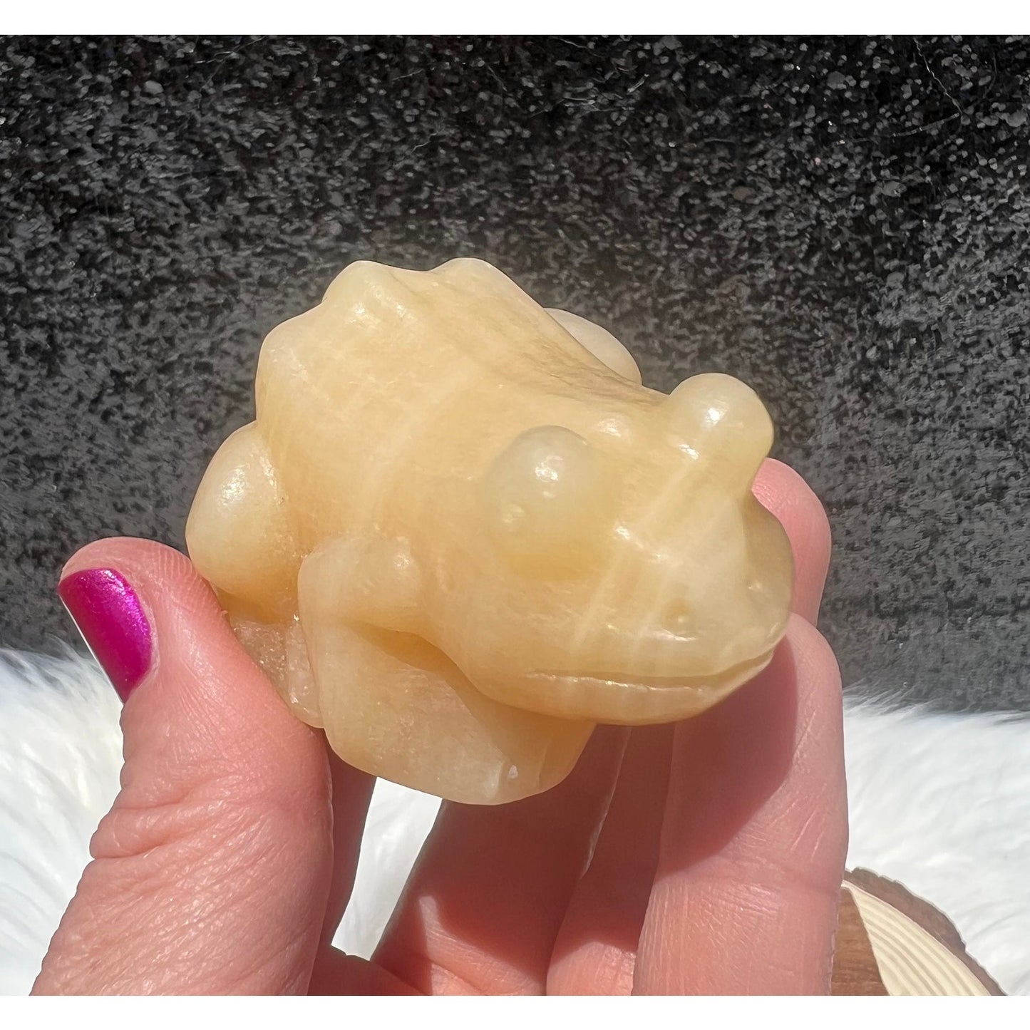 Orange Calcite Crystal Frog Carving