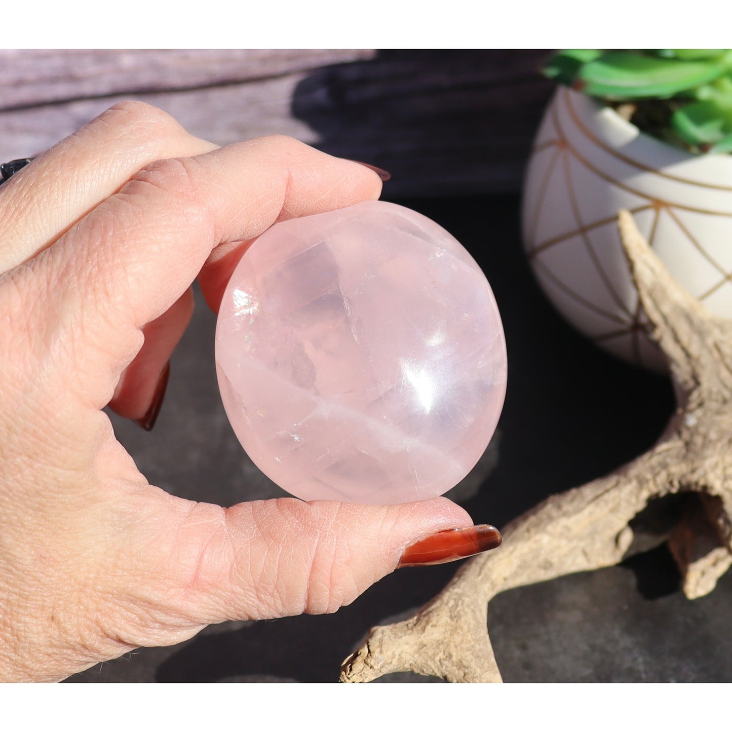 Rose Quartz Palm Stone, Heart Chakra