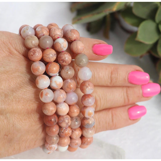 Cotton Candy Agate Crystal Beaded Stretch Bracelets