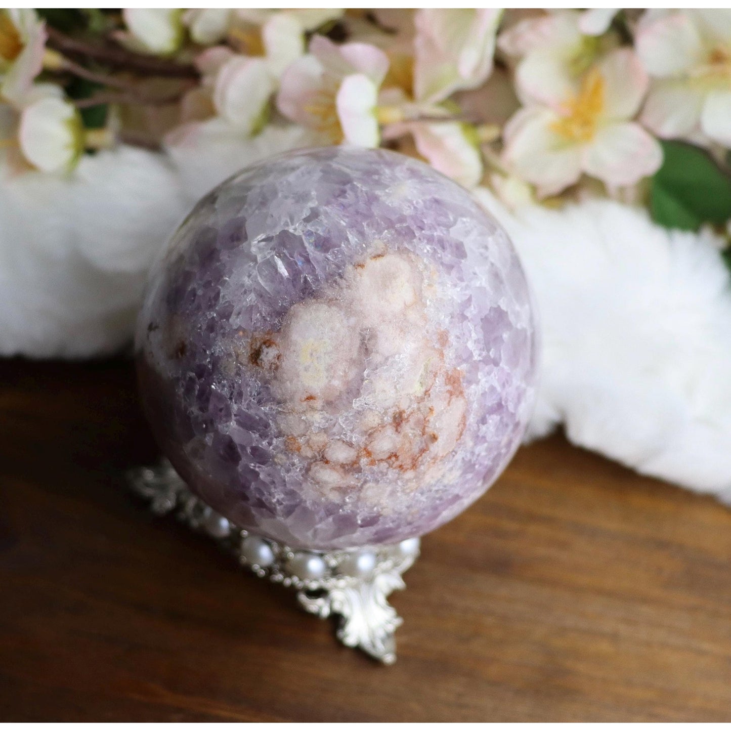 Amethyst Pink Flower Agate Crystal Sphere