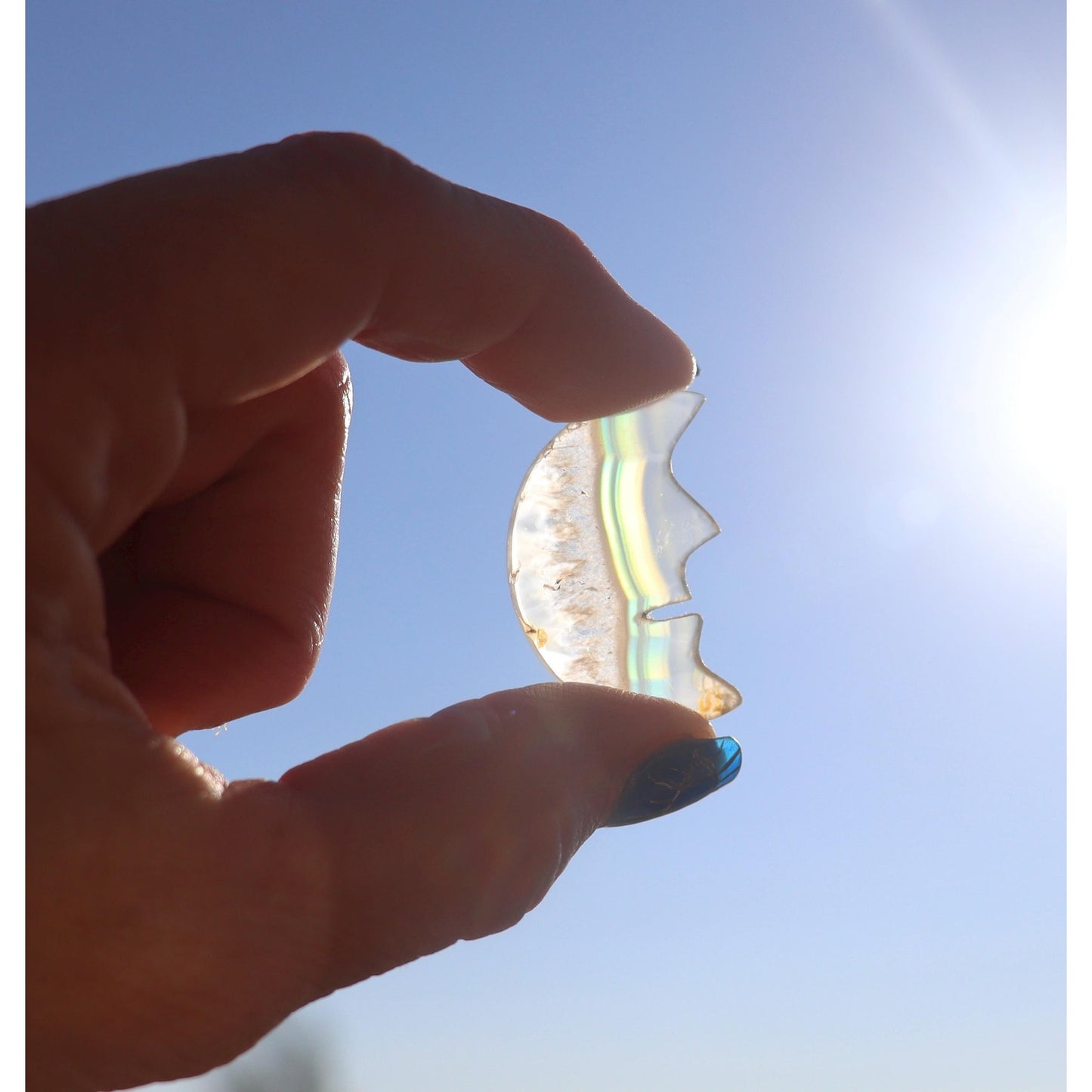 Rainbow Iris Agate Crescent Moon Face