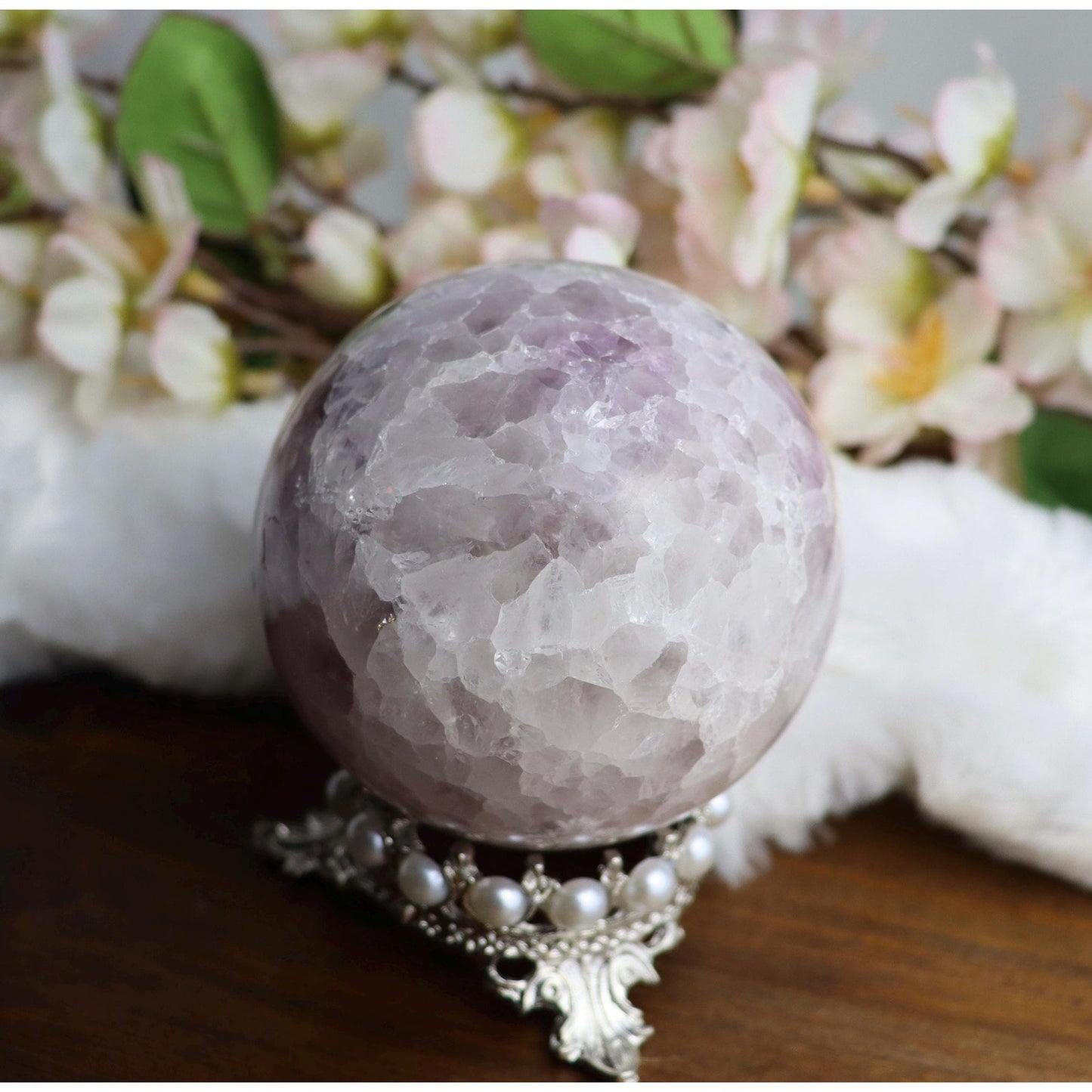 Amethyst Pink Flower Agate Crystal Sphere